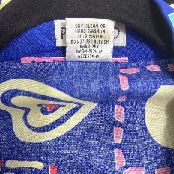 VTG 90s Paradiso Blue Colorful Quirky Hawaiian Shirt Artsy Beach Dopamine Sz 3X - Picture 9 of 10